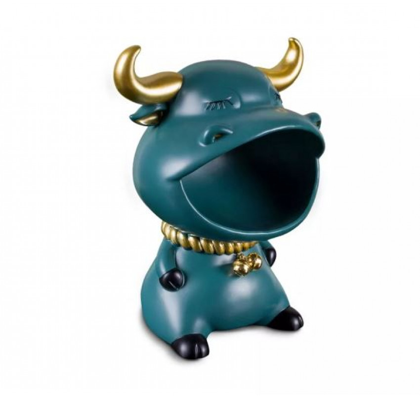 Дизайнерская статуэтка - бык с нишей для мелочей (сине-зеленый)/ My Interno